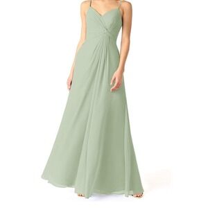 Azazie Aubrielle Women's 4 Sage Evening Gown Dress Formal Fairy Ballet Core Prom